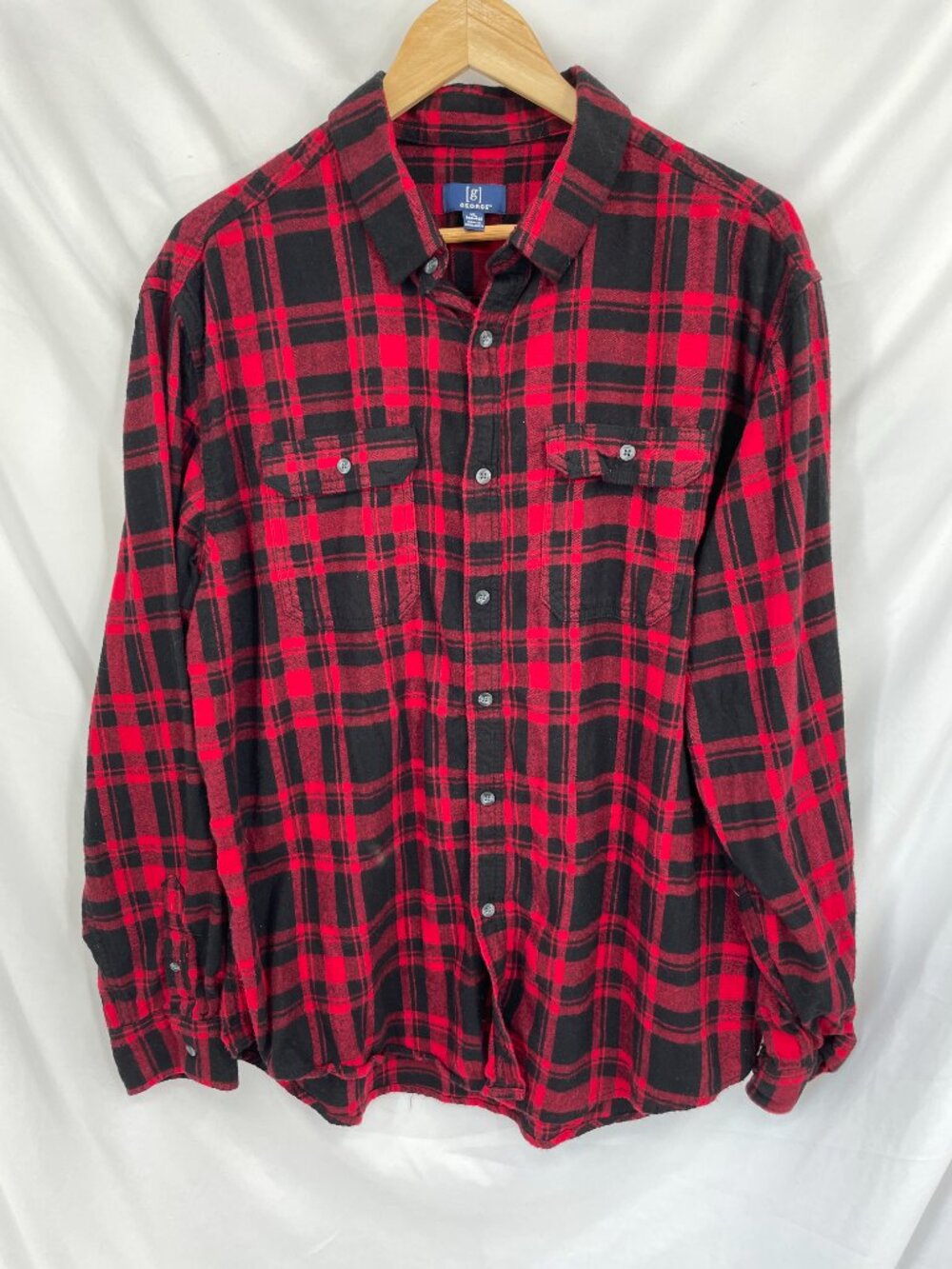 GEORGE Red and Black Plaid Button-Front Long Sleeve Shirt
